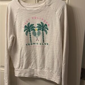 Lilly Pulitzer White Tennis Club Sweater with Green and Pink Accents